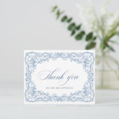 Renaissance  Bloemen Dusty Blue Wedding Briefkaart (Staand voorkant)