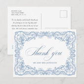 Renaissance  Bloemen Dusty Blue Wedding Briefkaart (Voorkant / Achterkant)
