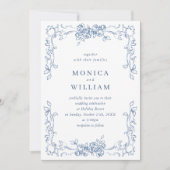 Renaissance  Bloemen Dusty Blue Wedding Kaart (Voorkant)