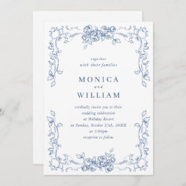 Renaissance  Bloemen Dusty Blue Wedding Kaart