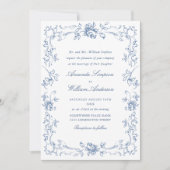 Renaissance Bloemen Dusty Blue Wedding Kaart (Voorkant)