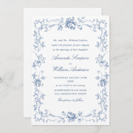 Renaissance  Bloemen Dusty Blue Wedding Kaart