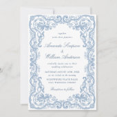 Renaissance  Bloemen Dusty Blue Wedding Kaart (Voorkant)