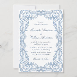 Renaissance Bloemen Dusty Blue Wedding Kaart