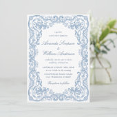 Renaissance  Bloemen Dusty Blue Wedding Kaart (Staand voorkant)