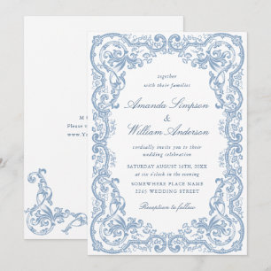 Renaissance Bloemen Dusty Blue Wedding Kaart