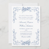 Renaissance Bloemen Dusty Blue Wedding Kaart (Voorkant)