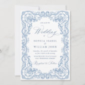 Renaissance  Bloemen Dusty Blue Wedding Kaart (Voorkant)