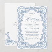 Renaissance  Bloemen Dusty Blue Wedding Kaart (Voorkant / Achterkant)