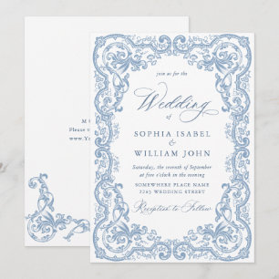 Renaissance Bloemen Dusty Blue Wedding Kaart