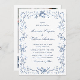 Renaissance  Bloemen Dusty Blue Wedding Kaart