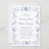 Renaissance  Bloemen Dusty Blue Wedding Kaart (Voorkant)