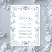 Renaissance  Bloemen Dusty Blue Wedding Kaart