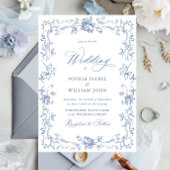 Renaissance  Bloemen Dusty Blue Wedding Kaart