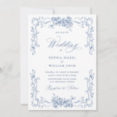 Renaissance  Bloemen Dusty Blue Wedding Kaart (Voorkant)