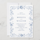 Renaissance  Bloemen Dusty Blue Wedding Kaart (Voorkant)