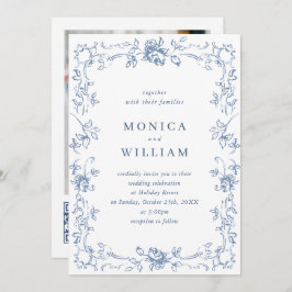 Renaissance  Bloemen Dusty Blue Wedding Kaart