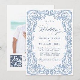 Renaissance Bloemen Dusty Blue Wedding Kaart