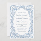 Renaissance  Bloemen Dusty Blue Wedding Kaart (Voorkant)