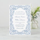Renaissance  Bloemen Dusty Blue Wedding Kaart (Staand voorkant)