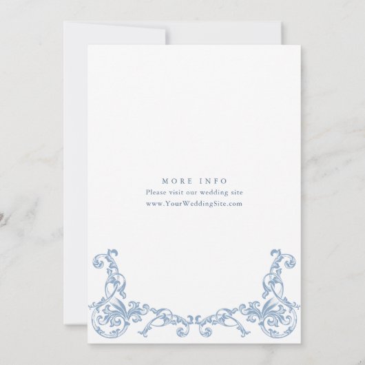 Renaissance  Bloemen Dusty Blue Wedding Kaart (Achterkant)