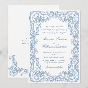 Renaissance Bloemen Dusty Blue Wedding Kaart