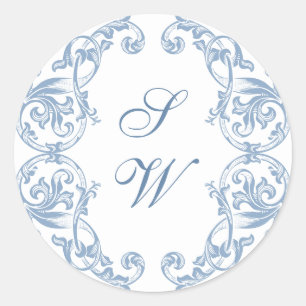 Renaissance  Bloemen Dusty Blue Wedding Ronde Sticker