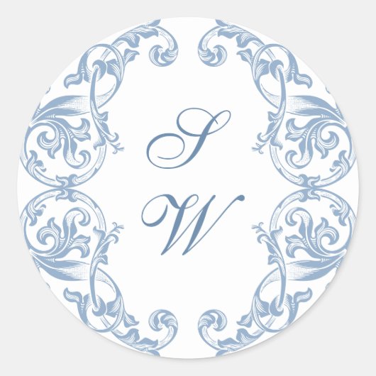 Renaissance  Bloemen Dusty Blue Wedding Ronde Sticker (Voorkant)