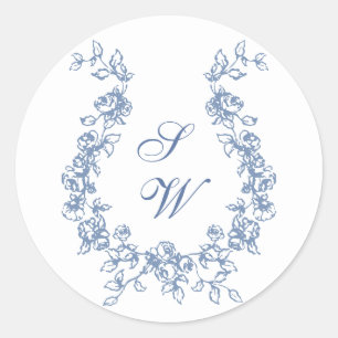Renaissance  Bloemen Dusty Blue Wedding Ronde Sticker