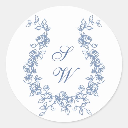Renaissance  Bloemen Dusty Blue Wedding Ronde Sticker (Voorkant)