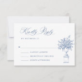 Renaissance Bloemen Dusty Blue Wedding RSVP Kaartje (Voorkant)