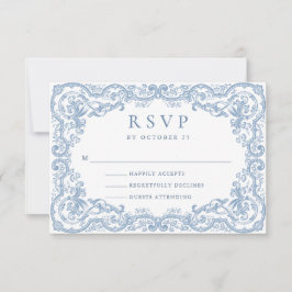 Renaissance Bloemen Dusty Blue Wedding RSVP Kaartje