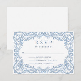 Renaissance Bloemen Dusty Blue Wedding RSVP Kaartje