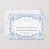Renaissance  Bloemen Dusty Blue Wedding RSVP Kaartje (Voorkant)