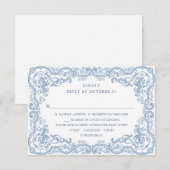 Renaissance  Bloemen Dusty Blue Wedding RSVP Kaartje (Voorkant / Achterkant)