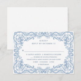 Renaissance Bloemen Dusty Blue Wedding RSVP Kaartje