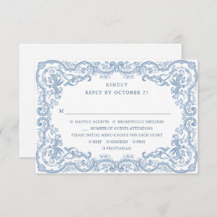 Renaissance Bloemen Dusty Blue Wedding RSVP Kaartje