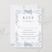Renaissance  Bloemen Dusty Blue Wedding RSVP Kaartje (Voorkant)
