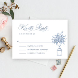 Renaissance  Bloemen Dusty Blue Wedding RSVP Kaartje