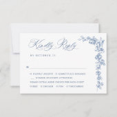 Renaissance  Bloemen Dusty Blue Wedding RSVP Kaartje (Voorkant)