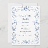 Renaissance  Bloemen Dusty Blue Wedding Save The Date (Voorkant)