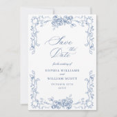Renaissance Bloemen Dusty Blue Wedding Save The Date (Voorkant)