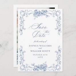 Renaissance  Bloemen Dusty Blue Wedding Save The Date