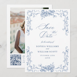 Renaissance Bloemen Dusty Blue Wedding Save The Date