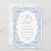 Renaissance  Bloemen Dusty Blue Wedding Save The Date (Voorkant)