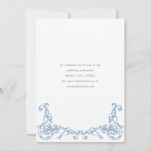 Renaissance Bloemen Dusty Blue Wedding Save The Date (Achterkant)