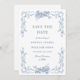 Renaissance  Bloemen Dusty Blue Wedding Save The Date