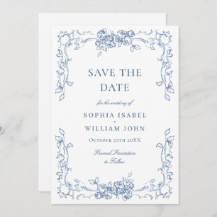 Renaissance  Bloemen Dusty Blue Wedding Save The Date