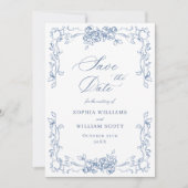 Renaissance  Bloemen Dusty Blue Wedding Save The Date (Voorkant)