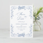 Renaissance  Bloemen Dusty Blue Wedding Save The Date (Staand voorkant)